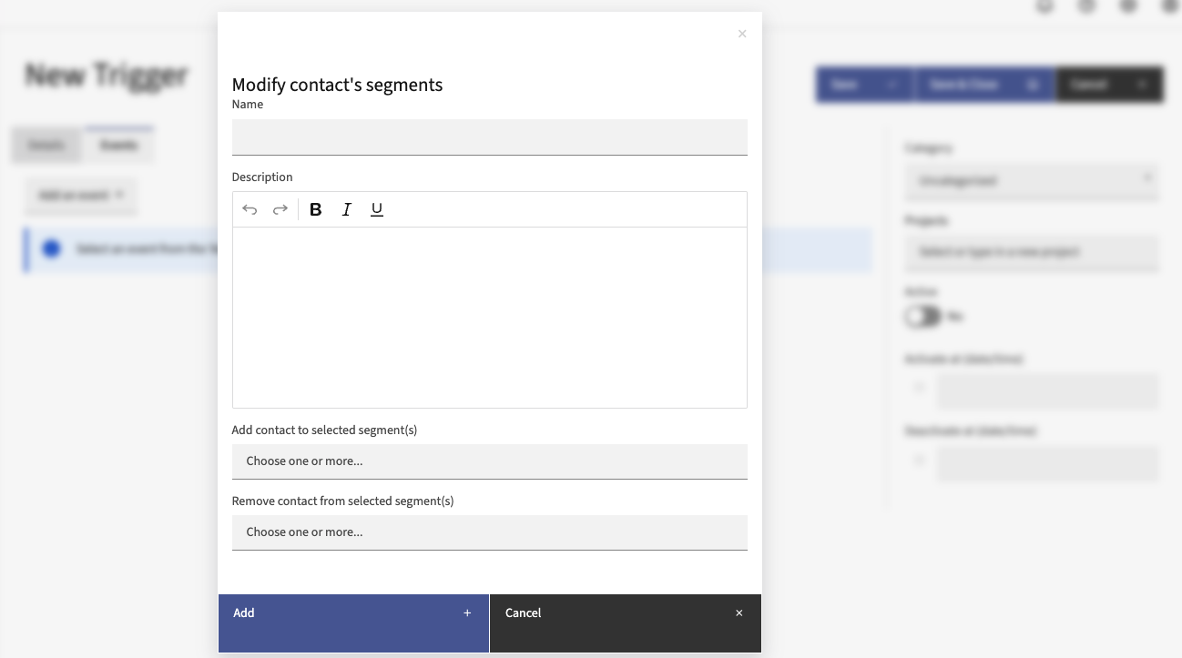 Screenshot of Modify Contact's Segments