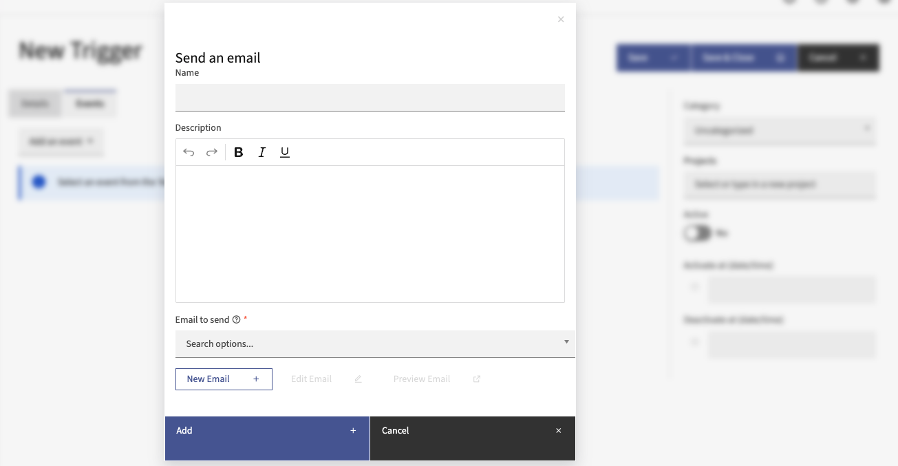 Screenshot of Send an Email trigger